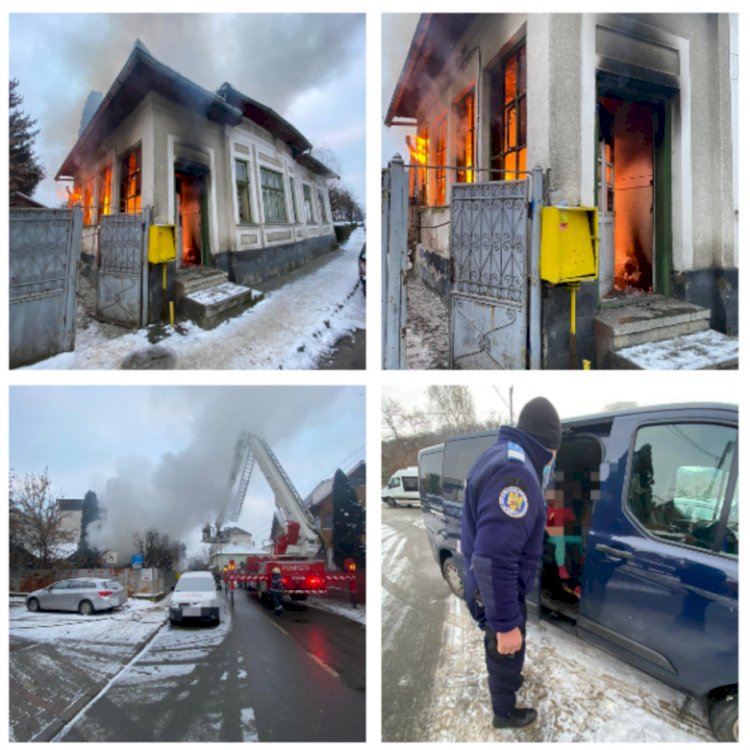 Incendiu la o casă din Bistrița. Patru copii, care dormeau, au fost salvați 